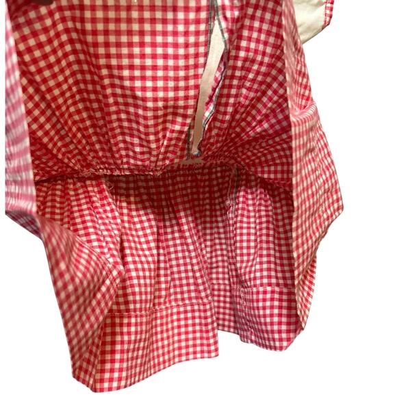 Vtg Handmade Wht/Red Check Dress, Stitched Horse/Flower 9-12months - Picture 10 of 11